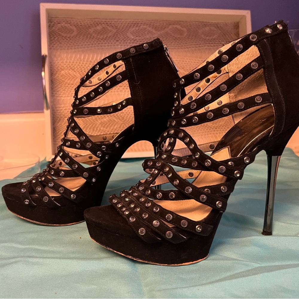 Michael Kors sexy Black suede Strappy Platform stiletto Heels